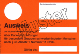 Orangefarbener Parkausweis (Muster)